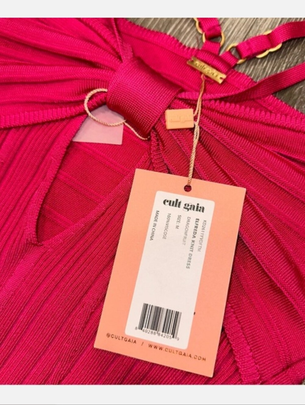 cult gaia Elfreda Hot Pink Ribbed Midi Dress with Keyhole - Picture 6 of 8